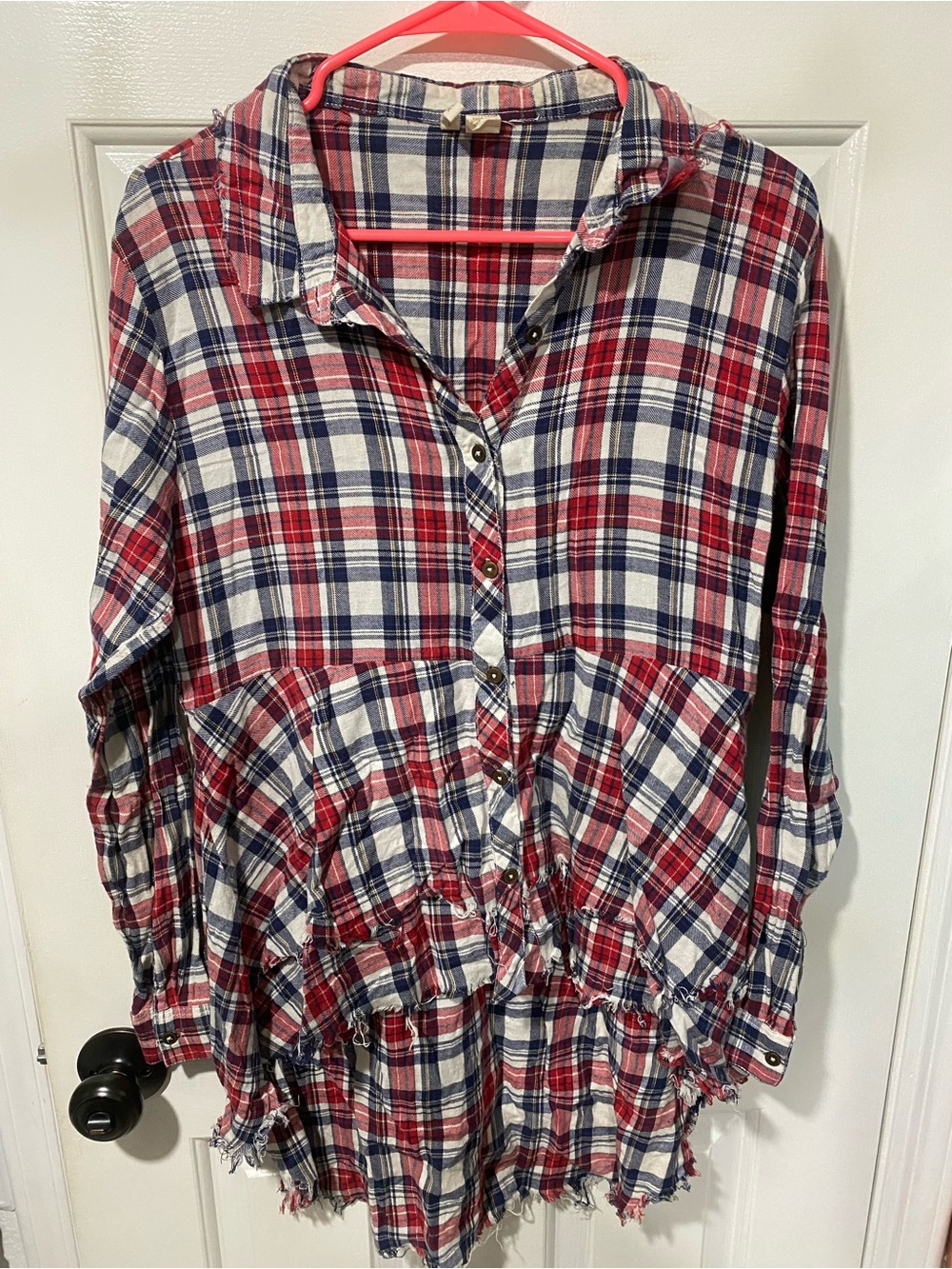 Distressed Plaid Top